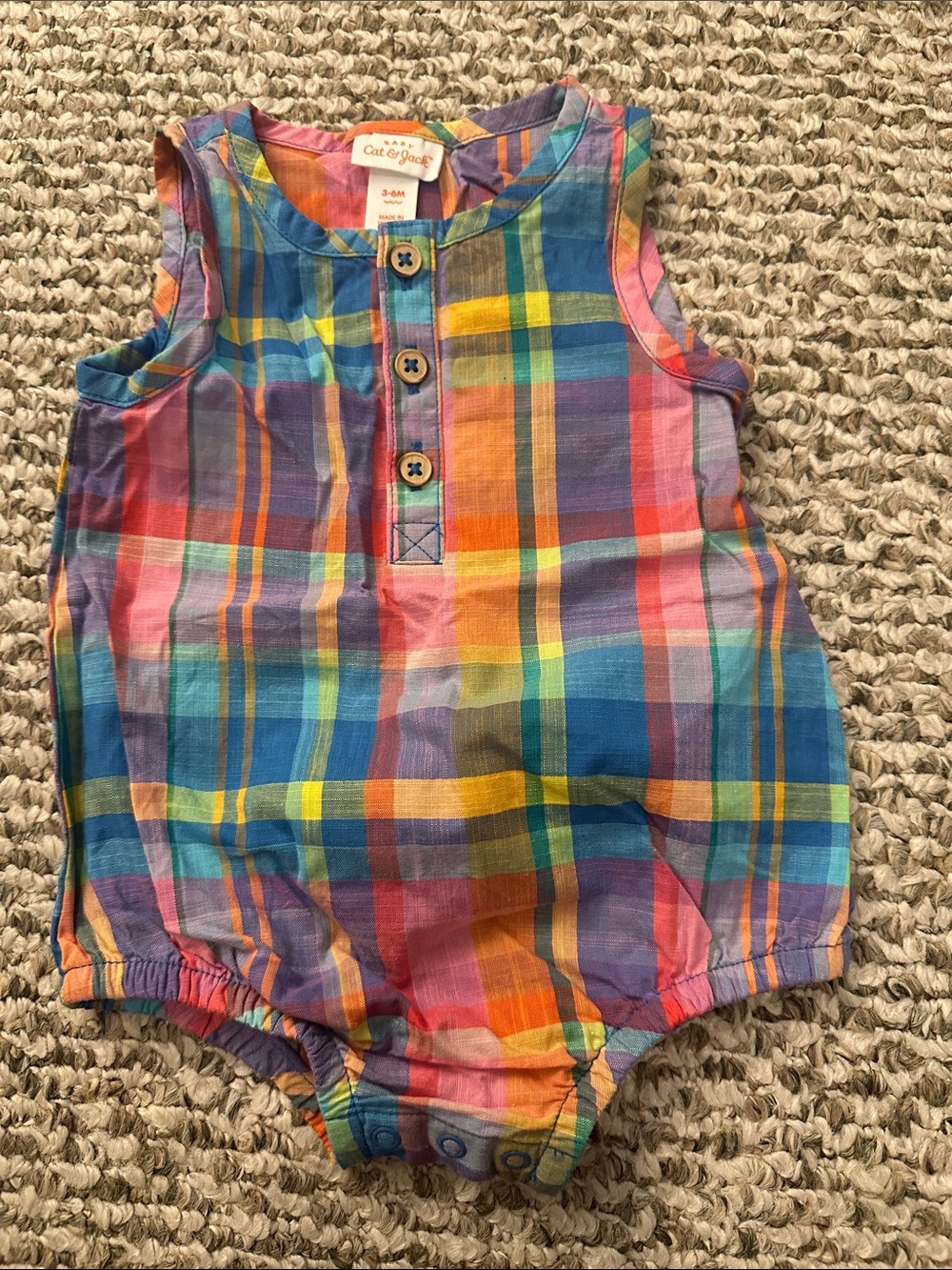 Cat & Jack Rainbow Plaid Baby Romper - Pink Blue Yellow Orange
